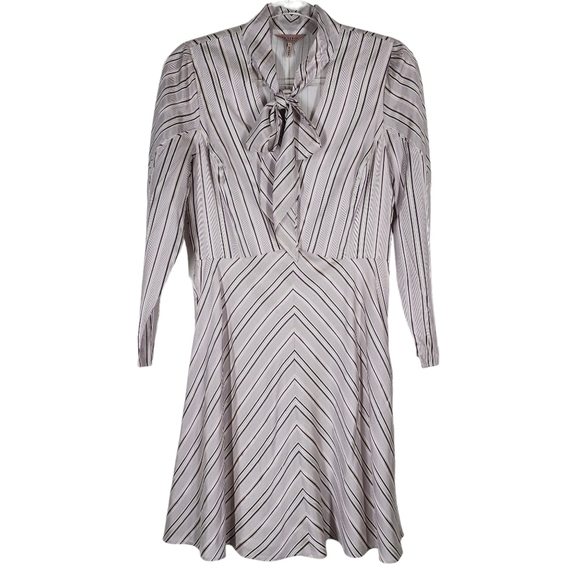 TAILORED REBECCA TAYLOR JUNIPER SILK BLEND NECKTIE STRIPED DRESS - Picture 5 of 12